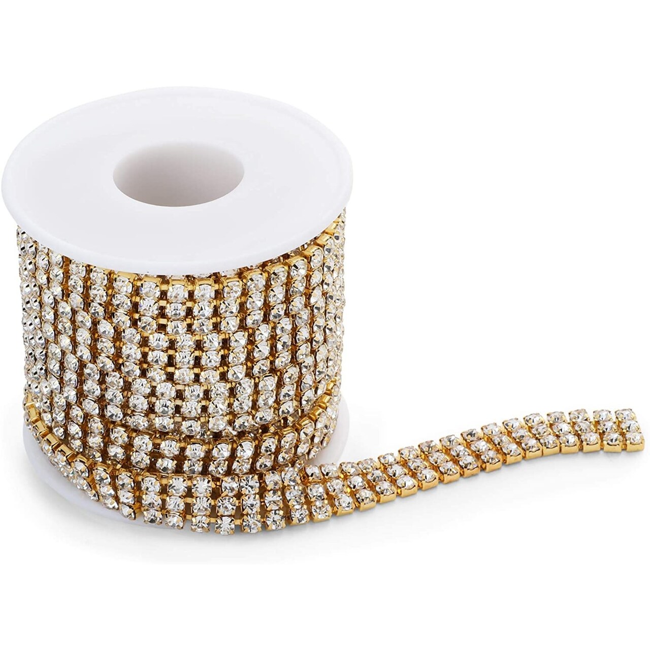 4 mm Gold Rhinestone Applique for Sewing and DIY Crafts, Crystal Chain Trim with 3 Rows (3 Yards)